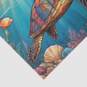 ステンドグラス海亀、魚、サンゴ、海 薄葉紙 (詳細)