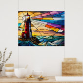 ステンドグラス灯台アットサンライズ ポスター (キッチン)