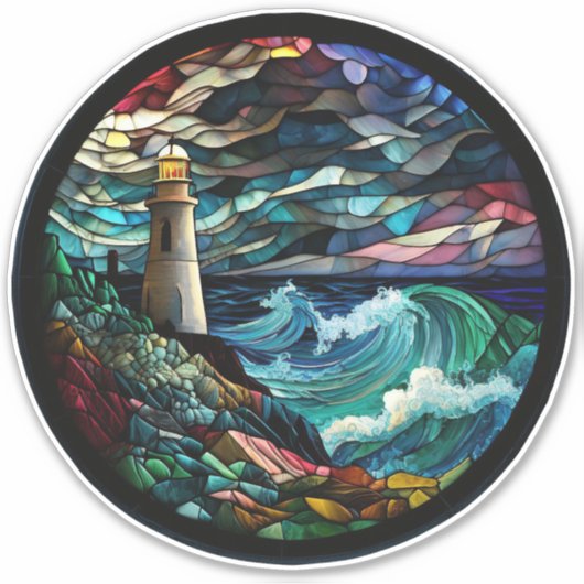 ステンドグラス灯台 シール (正面)