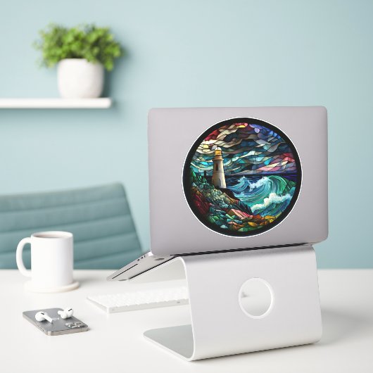 ステンドグラス灯台 シール (デスク上のノートパソコン)