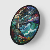 ステンドグラス灯台 ラウンド壁時計 (傾斜)