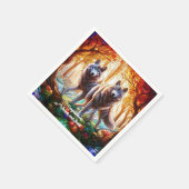 ステンドグラス灰色の狼ペア スタンダードカクテルナプキン (角)