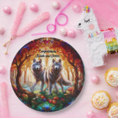 ステンドグラス灰色の狼ペア ペーパープレート (パーティー)