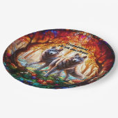 ステンドグラス灰色の狼ペア ペーパープレート (アングル)