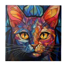 ステンドグラス猫イラストレーション