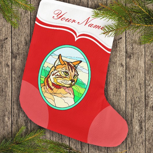 ステンドグラス猫1 ラージクリスマスストッキング