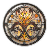 ステンドグラス琥珀ホワイトブラウンアールデコ セラミックノブ (正面)