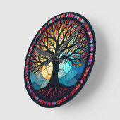 ステンドグラス生命の木 ラウンド壁時計 (傾斜)