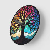 ステンドグラス生命の木 ラウンド壁時計 (傾斜)
