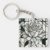 ステンドグラス白バラ キーホルダー (正面)