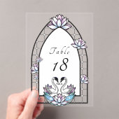 ステンドグラス白鳥の水結婚ユリのテーブル番号 アクリル招待状 (インサイチュ (ポータブル))