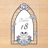 ステンドグラス白鳥の水結婚ユリのテーブル番号 アクリル招待状 (正面)