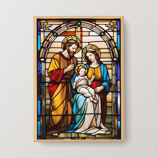 ステンドグラス神聖な家族のボタン着用可能な献身 缶バッジ (正面)