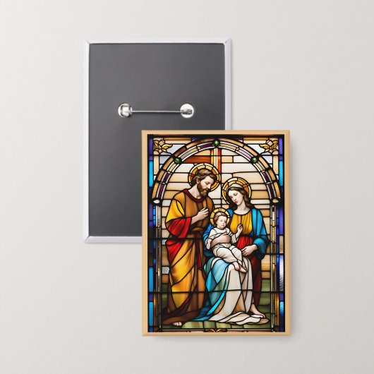 ステンドグラス神聖な家族のボタン着用可能な献身 缶バッジ (正面/裏面)