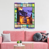 ステンドグラス窓の冬のシーン キャンバスプリント (インサイチュ (リビング))