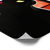 ステンドグラス窓の前の黒猫 ポスター (角)