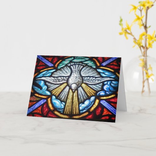 ステンドグラス窓の鳩空白のグリーティングカード カード (黄色い花)