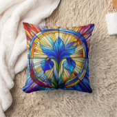 ステンドグラス窓アヤメ花 クッション (ブランケット)