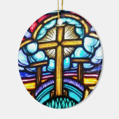 ステンドグラス窓クロスクリスチャンクリスマスホーン セラミックオーナメント (左)