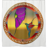 ステンドグラス窓ターコイズハミングバード シャワーカーテン (正面)