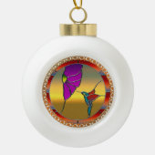 ステンドグラス窓ターコイズハミングバード セラミックボールオーナメント (正面)