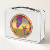 ステンドグラス窓ターコイズハミングバード メタルランチボックス (裏面)