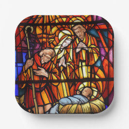 ステンドグラス窓ベビーイエス出生 ペーパープレート