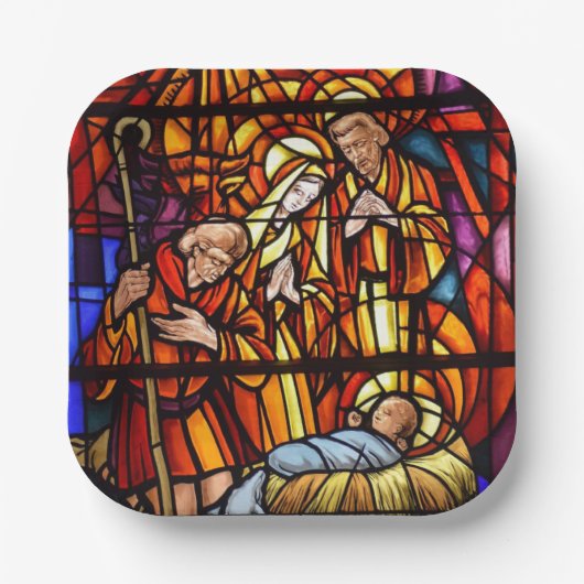 ステンドグラス窓ベビーイエス出生 ペーパープレート (正面)
