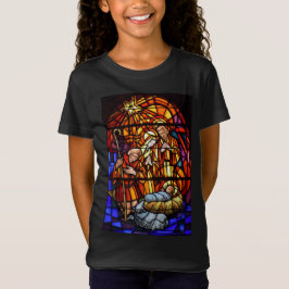 ステンドグラス窓出生クリスマスチャイルド Tシャツ