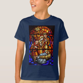 ステンドグラス窓出生クリスマスチャイルド Tシャツ