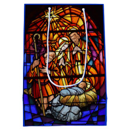 ステンドグラス窓出生クリスマス抱き枕 ミディアムペーパーバッグ