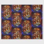 ステンドグラス窓出生ベビーイエズクリスマス ラッピングペーパー (フラット)