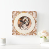 ステンドグラス窓byアルフォンスミュシャ スクエア壁時計 (ホーム)