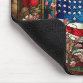 ステンドグラス米国国旗と花 マウスパッド (コーナー)