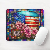 ステンドグラス米国国旗と花 マウスパッド (マウス)