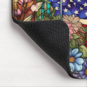 ステンドグラス米国国旗と花 マウスパッド (コーナー)
