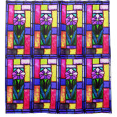 ステンドグラス紫色の花 シャワーカーテン (正面)