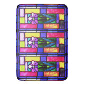 ステンドグラス紫色の花 バスマット (正面縦)