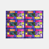 ステンドグラス紫色の花 フリースブランケット (正面(横))