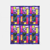 ステンドグラス紫色の花 フリースブランケット (正面)