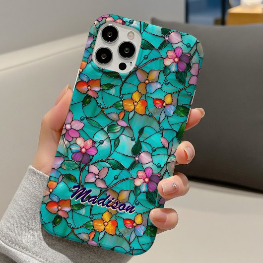 ステンドグラス紫色の黄色い花 Case-Mate iPhoneケース