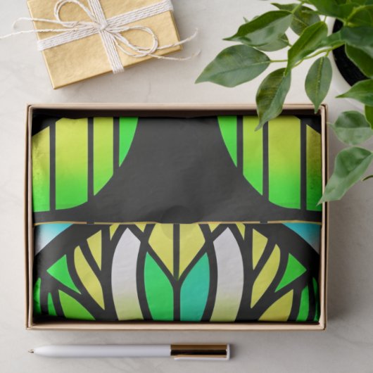 ステンドグラス緑の木のアートワーク大 薄葉紙 (ギフト)