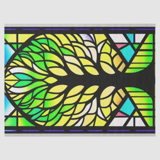 ステンドグラス緑の木のアートワーク大 薄葉紙 (正面)