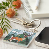 ステンドグラス美術、ステンドグラススタイル鹿アート キーホルダー (正面右)