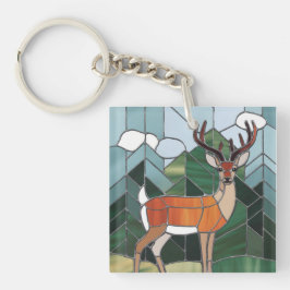 ステンドグラス美術、ステンドグラススタイル鹿アート キーホルダー
