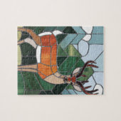 ステンドグラス美術、ステンドグラススタイル鹿アート ジグソーパズル (横)