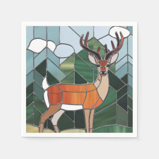 ステンドグラス美術、ステンドグラススタイル鹿アート スタンダードカクテルナプキン (正面)