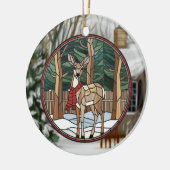 ステンドグラス美術、ステンドグラススタイル鹿アート セラミックオーナメント (左)