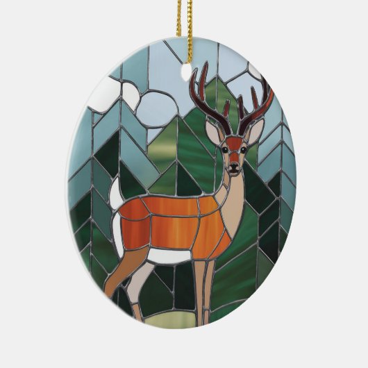 ステンドグラス美術、ステンドグラススタイル鹿アート セラミックオーナメント (右)