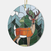ステンドグラス美術、ステンドグラススタイル鹿アート セラミックオーナメント (左)